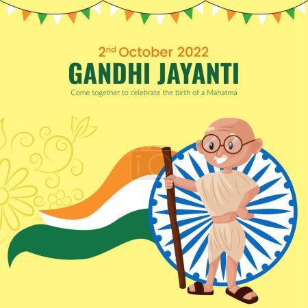 Ilustración de Plano feliz Gandhi Jayanti festival nacional banner plantilla de diseño. - Imagen libre de derechos