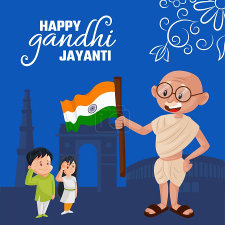 Illustration for Flat happy Gandhi Jayanti national festival banner design template. - Royalty Free Image
