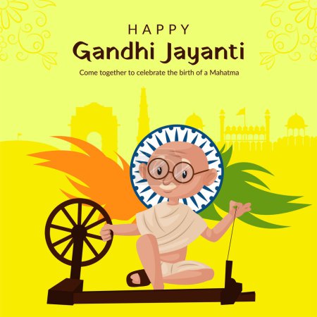 Ilustración de Plano feliz Gandhi Jayanti festival nacional banner plantilla de diseño. - Imagen libre de derechos