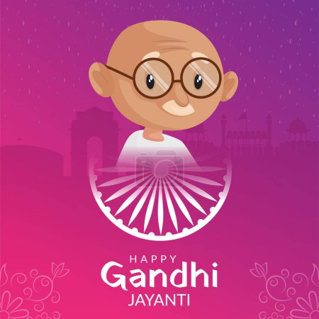 Illustration for Flat happy Gandhi Jayanti national festival banner design template. - Royalty Free Image
