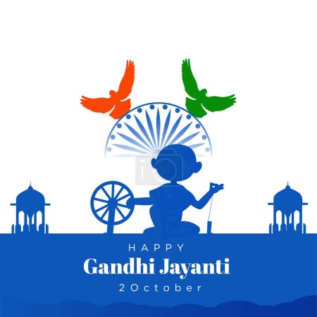 Illustration for Celebrated 2nd October Gandhi Jayanti national festival banner design template. - Royalty Free Image