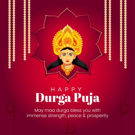 Ilustración de Elegante feliz durga puja india hindú festival banner plantilla - Imagen libre de derechos
