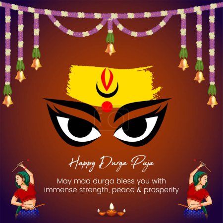 Téléchargez les illustrations : Élégant modèle de bannière de festival hindou indien heureux durga puja - en licence libre de droit