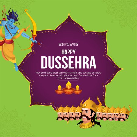Illustration for Creative Indian festival happy Dussehra banner design template. - Royalty Free Image