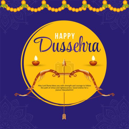 Téléchargez les illustrations : Festival indien créatif heureux modèle de conception de bannière Dussehra. - en licence libre de droit