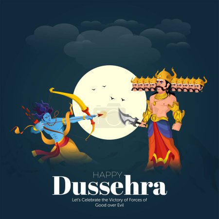 Téléchargez les illustrations : Souhaitez-vous un très heureux modèle de conception de bannière de festival indien Dussehra - en licence libre de droit