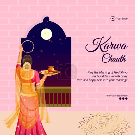 Creativa india festival feliz karwa chauth banner plantilla de diseño. 
