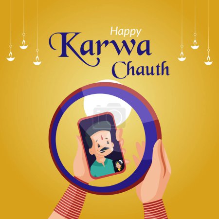 Illustration for Creative Indian festival happy karwa chauth banner design template. - Royalty Free Image
