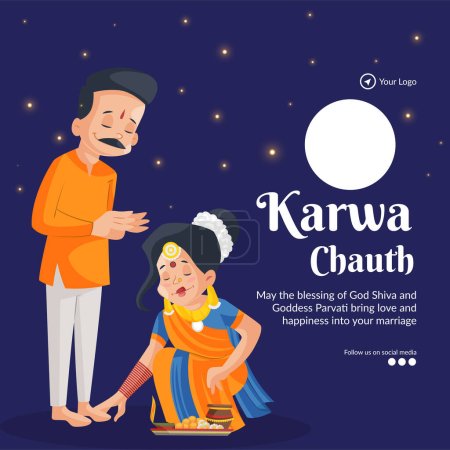 Illustration for Creative Indian festival happy karwa chauth banner design template. - Royalty Free Image