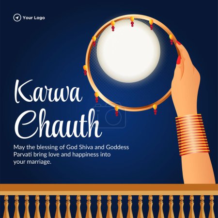 Ilustración de Plantilla de diseño del banner del festival indio de karwa chauth feliz - Imagen libre de derechos