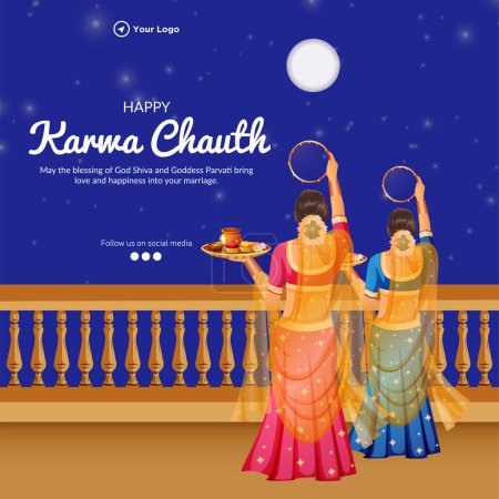 Téléchargez les illustrations : Modèle de conception de bannière de festival indien heureux karwa chauth - en licence libre de droit