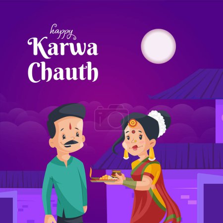 Téléchargez les illustrations : Magnifique modèle de conception de bannière de festival heureux karwa chauth. - en licence libre de droit