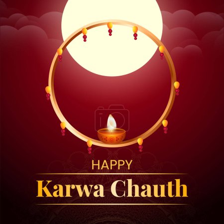 Téléchargez les illustrations : Modèle de conception de bannière de festival indien heureux karwa chauth réaliste. - en licence libre de droit