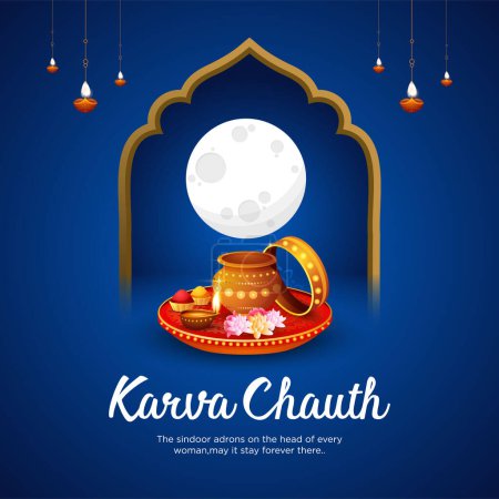 Ilustración de Creativo feliz karva chauth festival celebración banner diseño plantilla. - Imagen libre de derechos