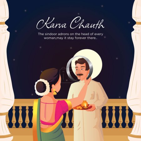Illustration for Creative happy karva chauth festival celebration banner design template. - Royalty Free Image