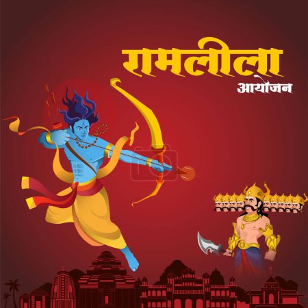 Illustration for Banner design of celebrating Ramlila cartoon style template. - Royalty Free Image