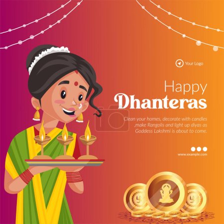 Téléchargez les illustrations : Célébration heureux modèle de conception de bannière Dhanteras. - en licence libre de droit