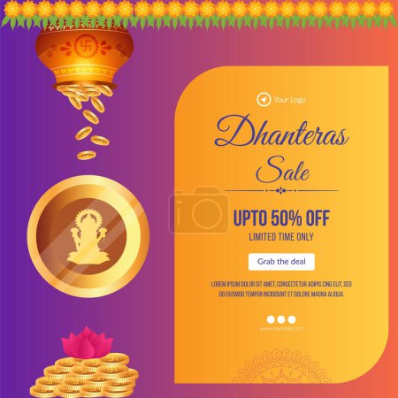 Illustration for Celebrating happy Dhanteras banner design template. - Royalty Free Image