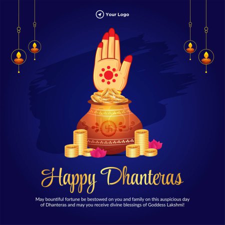 Illustration for Beautiful happy Dhanteras Indian festival banner design template. - Royalty Free Image