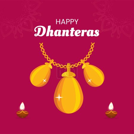 Illustration for Happy Dhanteras traditional festival banner design template - Royalty Free Image
