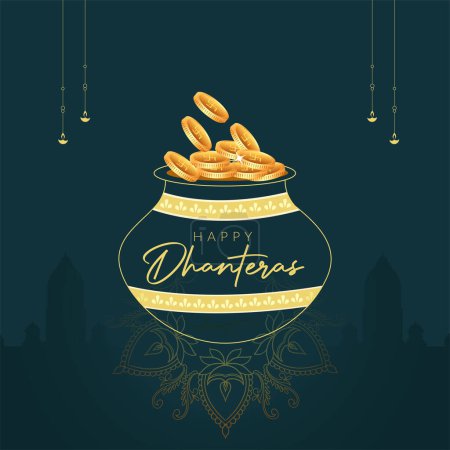 Téléchargez les illustrations : Modèle de conception de bannière de festival traditionnel Happy Dhanteras - en licence libre de droit