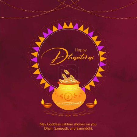 Illustration for Happy Dhanteras traditional festival banner design template - Royalty Free Image