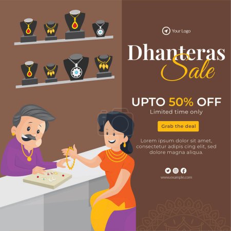 Illustration for Elegant banner design of Indian festival happy Dhanteras template. - Royalty Free Image