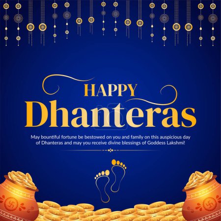 Ilustración de Elegante diseño de banner del festival indio feliz plantilla Dhanteras. - Imagen libre de derechos