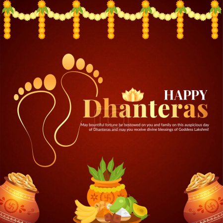 Ilustración de Elegante diseño de banner del festival indio feliz plantilla Dhanteras. - Imagen libre de derechos