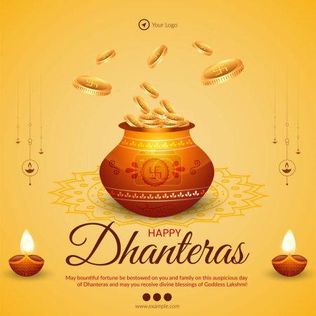 Elegant banner design of Indian festival happy Dhanteras template.