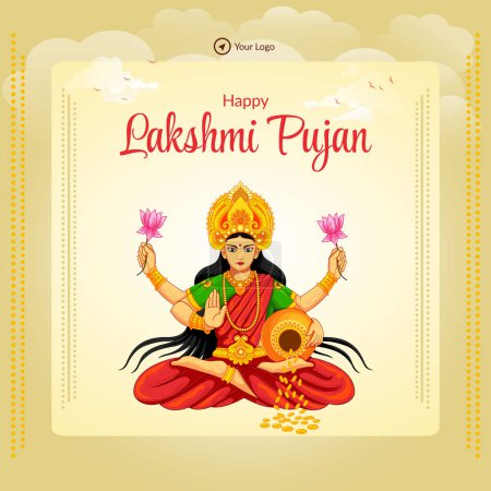 Téléchargez les illustrations : Festival indien heureux modèle de conception de bannière pujan Lakshmi - en licence libre de droit