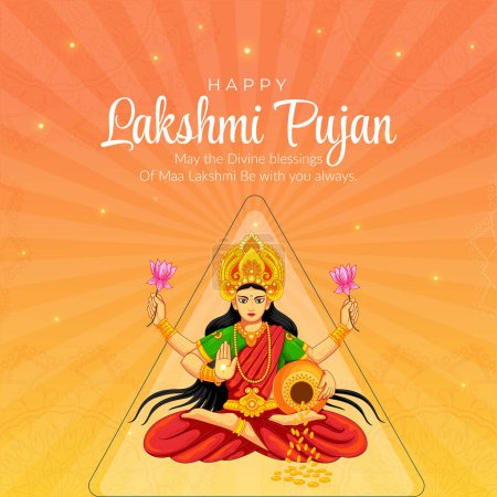 Ilustración de Festival indio feliz Lakshmi pujan banner plantilla de diseño - Imagen libre de derechos