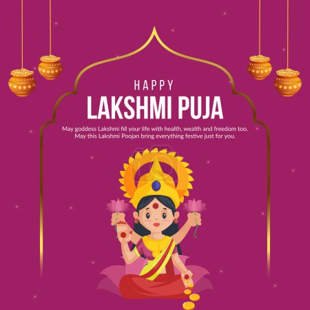 Ilustración de Happy Lakshmi Puja India festival religioso banner diseño plantilla - Imagen libre de derechos
