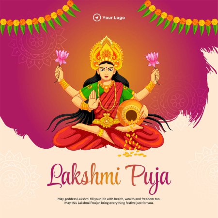 Illustration for Happy Lakshmi Puja Indian religious festival banner design template - Royalty Free Image