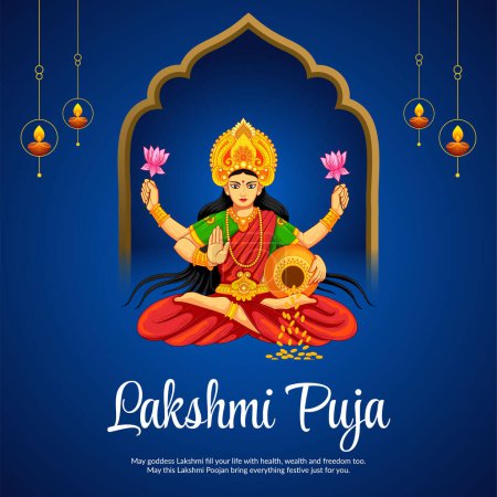 Illustration for Happy Lakshmi Puja Indian religious festival banner design template - Royalty Free Image