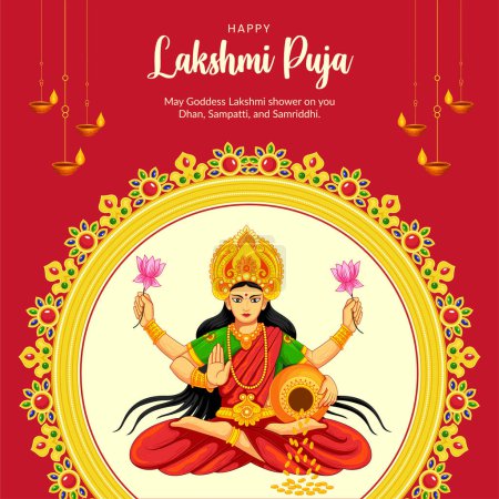 Illustration for Indian religious festival Happy Lakshmi Puja banner design template - Royalty Free Image