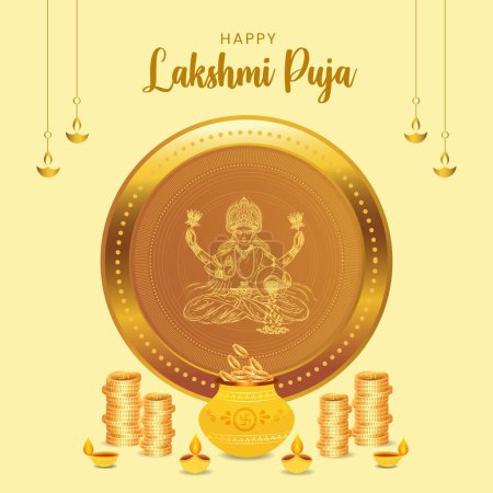 Ilustración de Festival religioso indio Happy Lakshmi Puja banner design template - Imagen libre de derechos