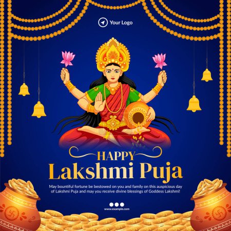 Téléchargez les illustrations : Festival religieux indien traditionnel Happy Laxmi Puja modèle de conception de bannière - en licence libre de droit
