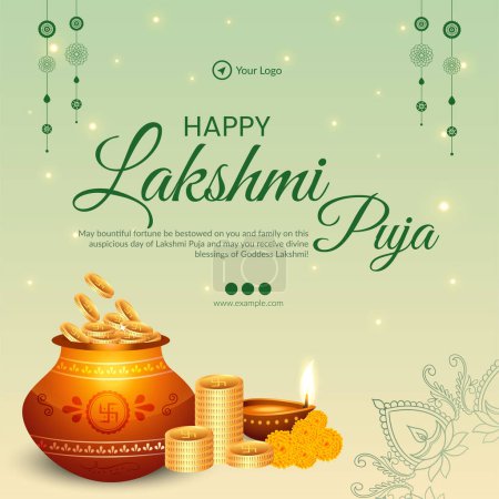 Téléchargez les illustrations : Festival religieux indien traditionnel Happy Laxmi Puja modèle de conception de bannière - en licence libre de droit