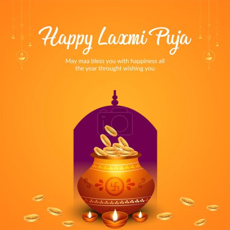 Illustration for Indian religious festival Happy Laxmi Puja banner design template - Royalty Free Image