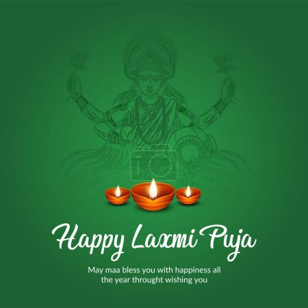 Illustration for Indian religious festival Happy Laxmi Puja banner design template - Royalty Free Image