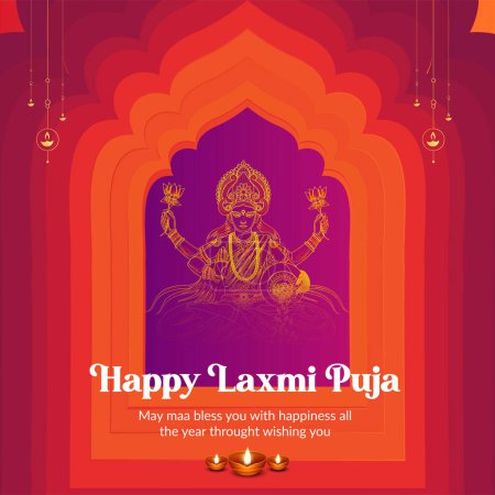 Ilustración de Festival religioso indio Happy Laxmi Puja banner design template - Imagen libre de derechos