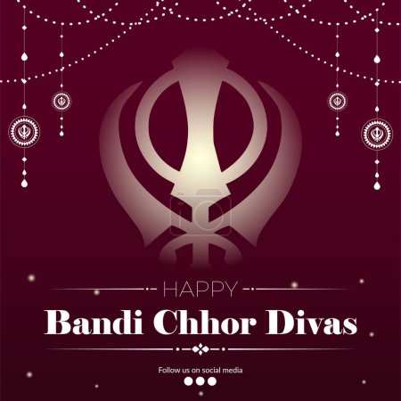 Illustration for Banner design of happy bandi chhor diwas template. - Royalty Free Image