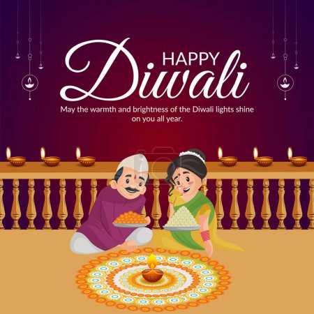 Illustration for Elegant banner design of celebrating Diwali festival of lights template. - Royalty Free Image