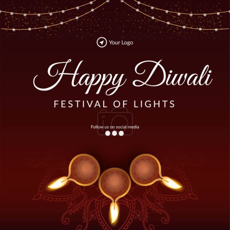 Téléchargez les illustrations : Modèle élégant de bannière pour célébrer le festival des lumières de Diwali. - en licence libre de droit