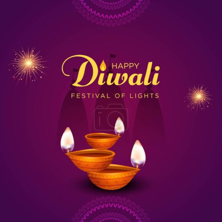 Téléchargez les illustrations : Beau modèle de conception de bannière de festival indien Happy Diwali. - en licence libre de droit