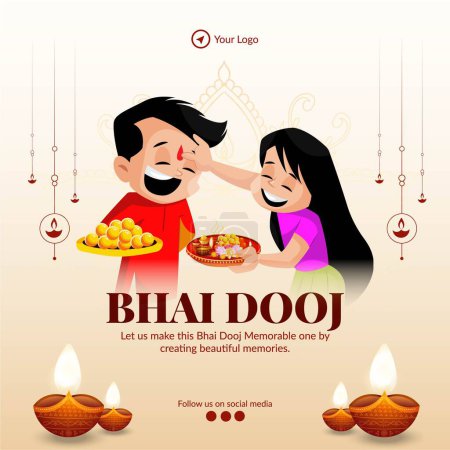 Illustration for Banner design template of Indian festival Happy Bhai Dooj. - Royalty Free Image