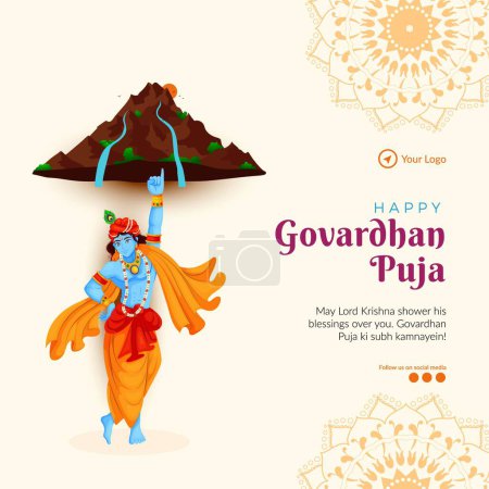 Illustration for Indian religious festival Happy Govardhan Puja banner design template. - Royalty Free Image