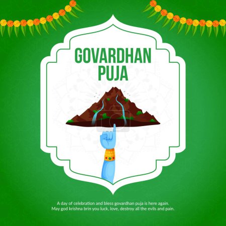 Illustration for Traditional Indian religious festival Happy Govardhan Puja banner design template - Royalty Free Image