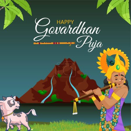 Téléchargez les illustrations : Happy Govardhan Puja Modèle de conception de bannière de festival religieux indien - en licence libre de droit